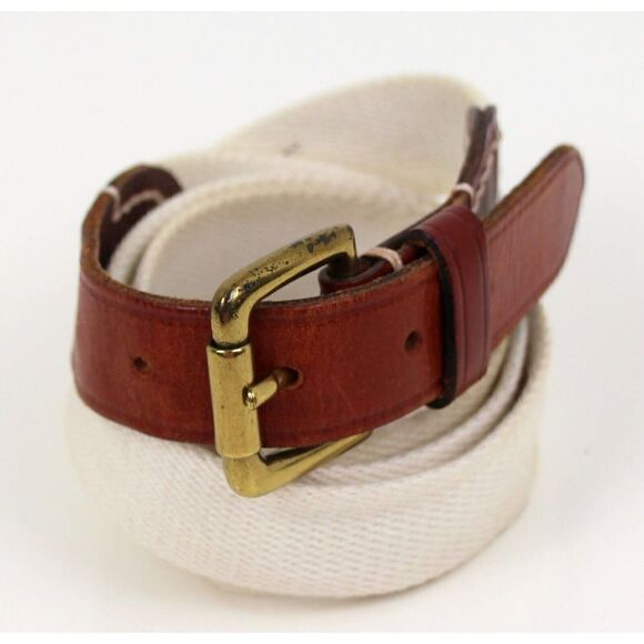 ITALIAN BROWN GENUINE LEATHER 1 1/4"Wd CREAM CANVAS GOLF MEN'S BELT 42-44 (67M - Picture 5 of 11